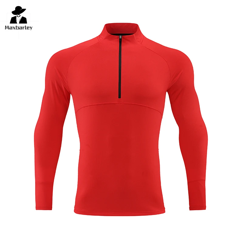 Fitness Long-sleeved T-shirt Men's Casual Handsome Quick-drying Jogging Half Zipper Tight Sweatshirt Autumn Stretch Base Shirt