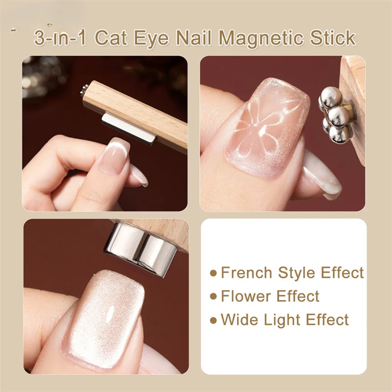 3-IN-1 Cat Eye Magnet Cube for Nails Strong Magnetic Square Stick Magnet Pen Nails Art Design Glitter Effect Manicure Tools