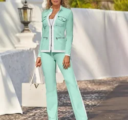 Casual Two Piece Sets Womens Clothing Outifits Streetwear Long Sleeved Loose Coat Y2k and Color Blocked Pants Suit for Female