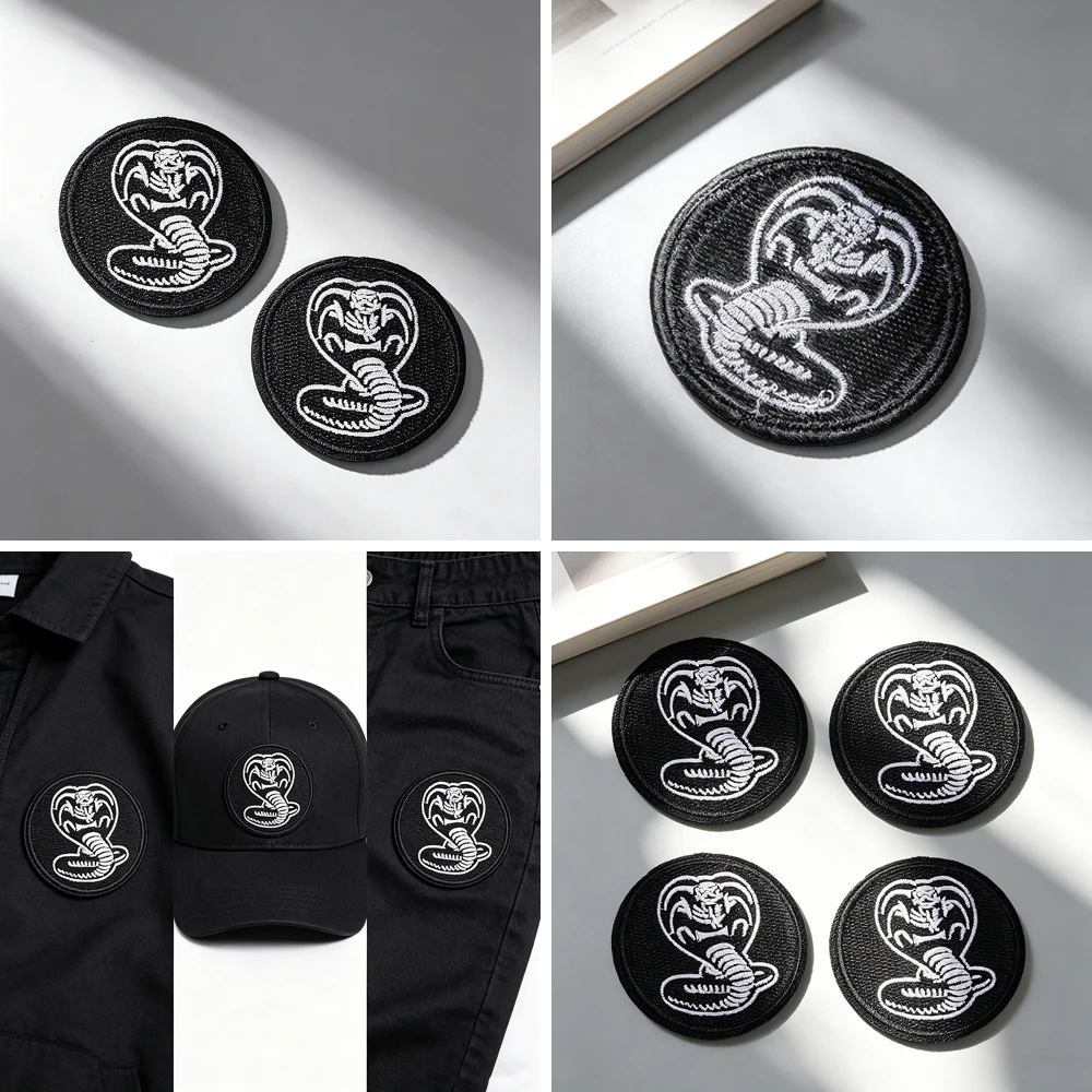 Cobra Skull bestickter Aufnäher zum Aufbügeln oder Aufnähen für Jacke, Hut, Rucksack, Jeans, Dark Gothic Biker Stickerei Applikation Geschenk – Detail 1