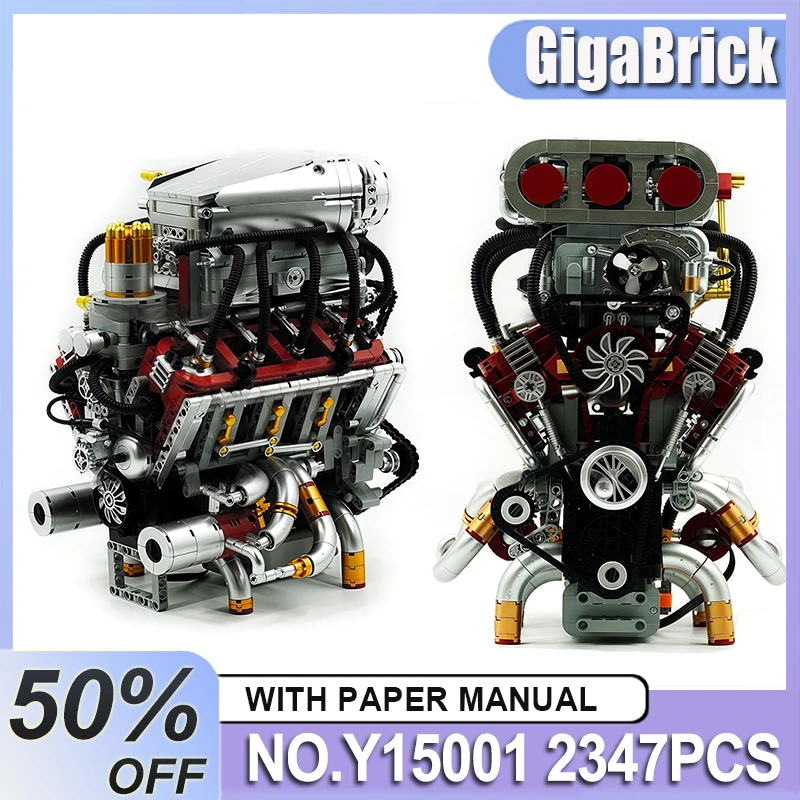 Luxury Y15001 Super Car V8 Engine Model Kit Vehicle Engine Kids Boys DIY Toys Building Blocks Set Puzzle Adults Chrismas Gifts