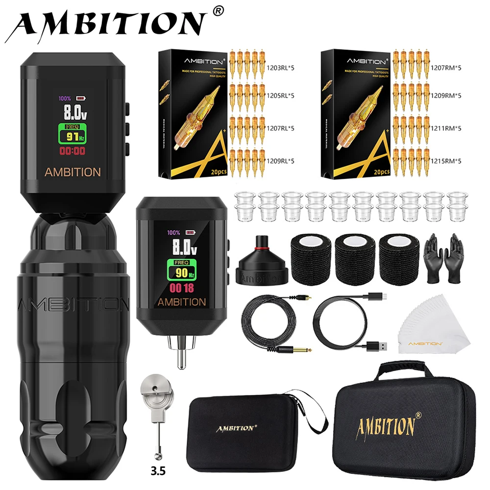 

Ambition Lutin Kit 2024 Design Straight Rod Tattoo Machine Pen Stroke 3.5mm 4.0mm Brushless Motor Match Korall Wireless Battery