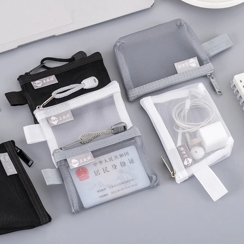 Transparent Nylon Mesh Coin ID Credit Cards Bag Keys Earphone Charge Cable Storage Bag Organizer Mini Stationery Bags Wallet