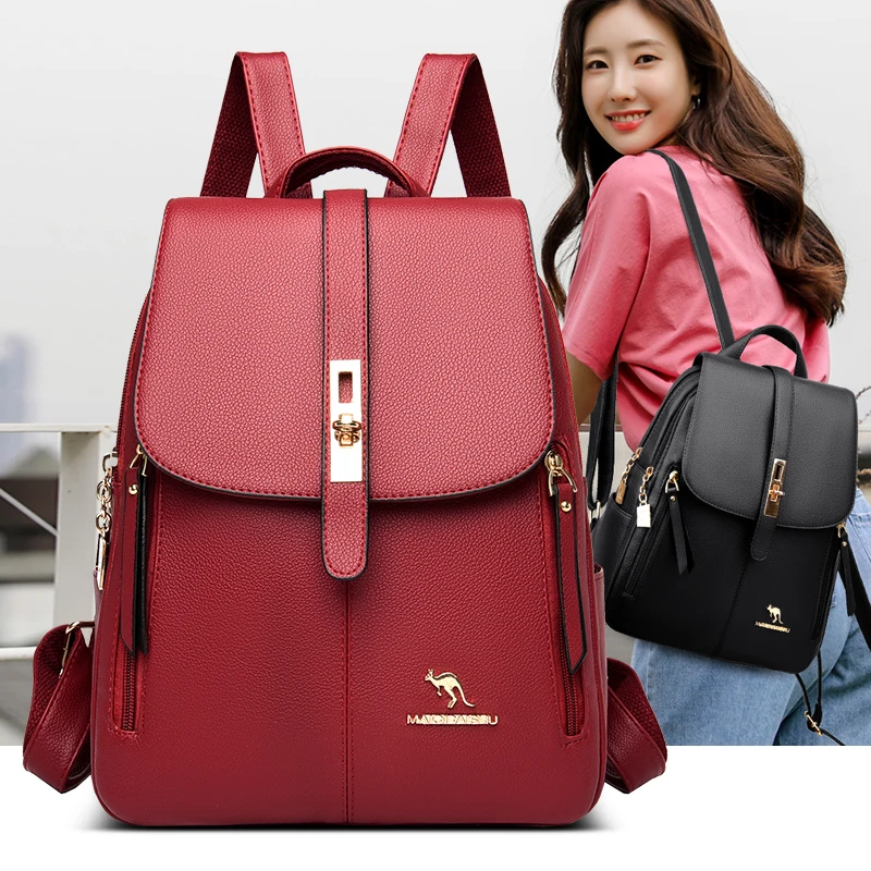 Luksusowe damskie skórzane plecaki dla dziewczynek Sac A Dos Casual Daypack Czarny plecak w stylu vintage Torby szkolne dla dziewczynek Plecak Mochila