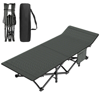 Folding Camping Bed 71x190cm Striped Double Oxford Cloth  Portable Foldable Bed With Side Pockets For Adult Easy To Store