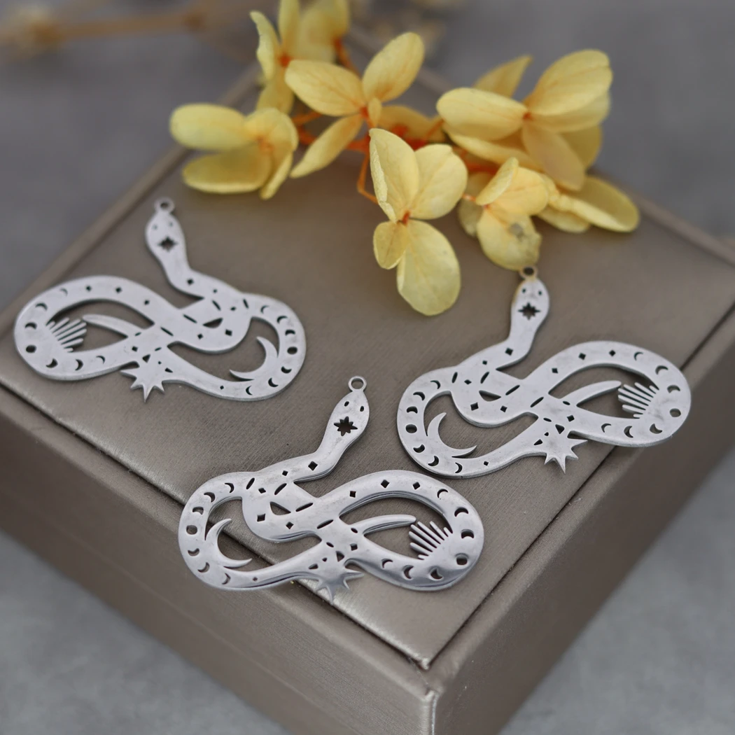 3pcs Vintage Star Moon Phase Snake Charms DIY Craft Earrings Necklace Jewelry Making Finding Stainless Steel Pendant Accessories