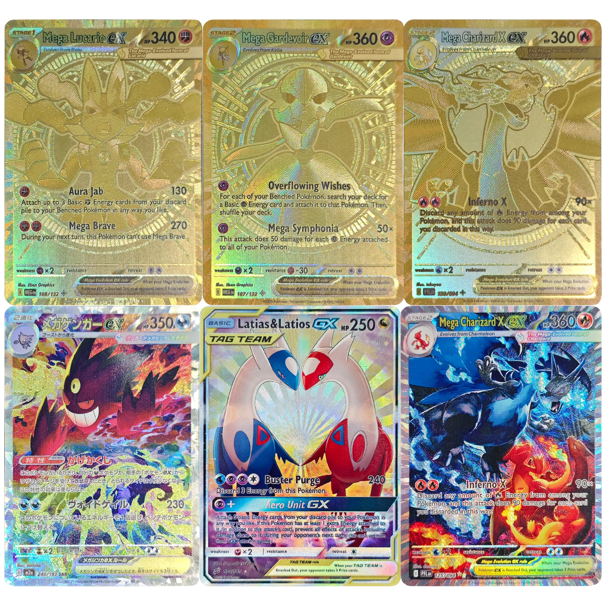 PTCG メガリザードン ガーディオール ルカリオ ゲンガー EX 高品質 レア テクスチャ フラッシュカード 自作 クラシック アニメ コレクションカード