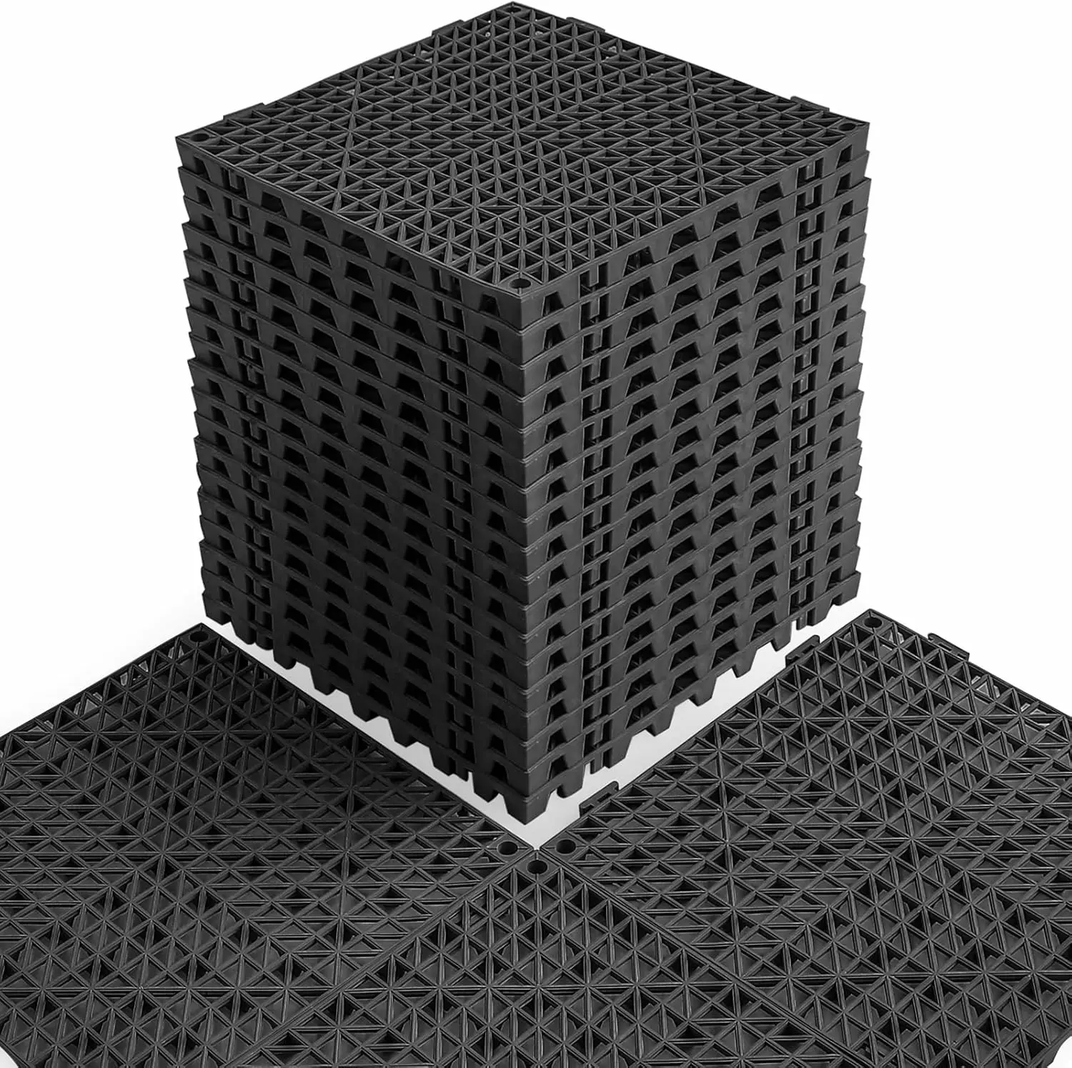 

18 Pack 12' x 12' Modular Interlocking Floor Mats, Soft PVC Non-Slip Drainage Tiles, Splicing Rubber