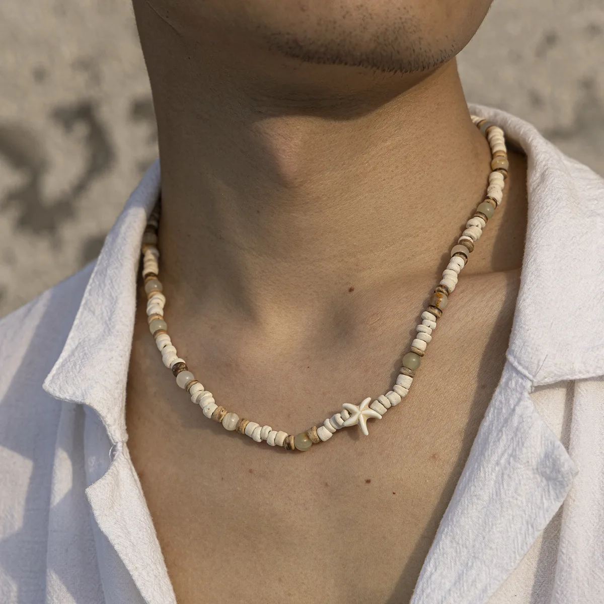 Hip Hop Kokosnussschale Naturstein Perlen Halskette Männer Retro Sommer handgemachte Perlen Seestern Schmuck trendige Accessoires
