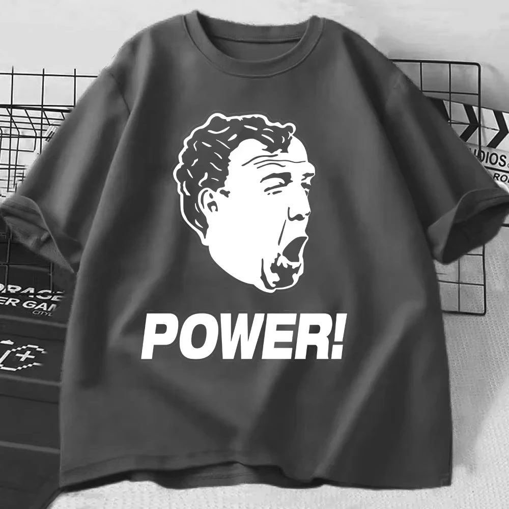 Vintage Funny Jeremy Clarkson POWER Face T-Shirt Men Clothing High Quality Casual Cotton Oversized Short Sleeve T Shirts Tops