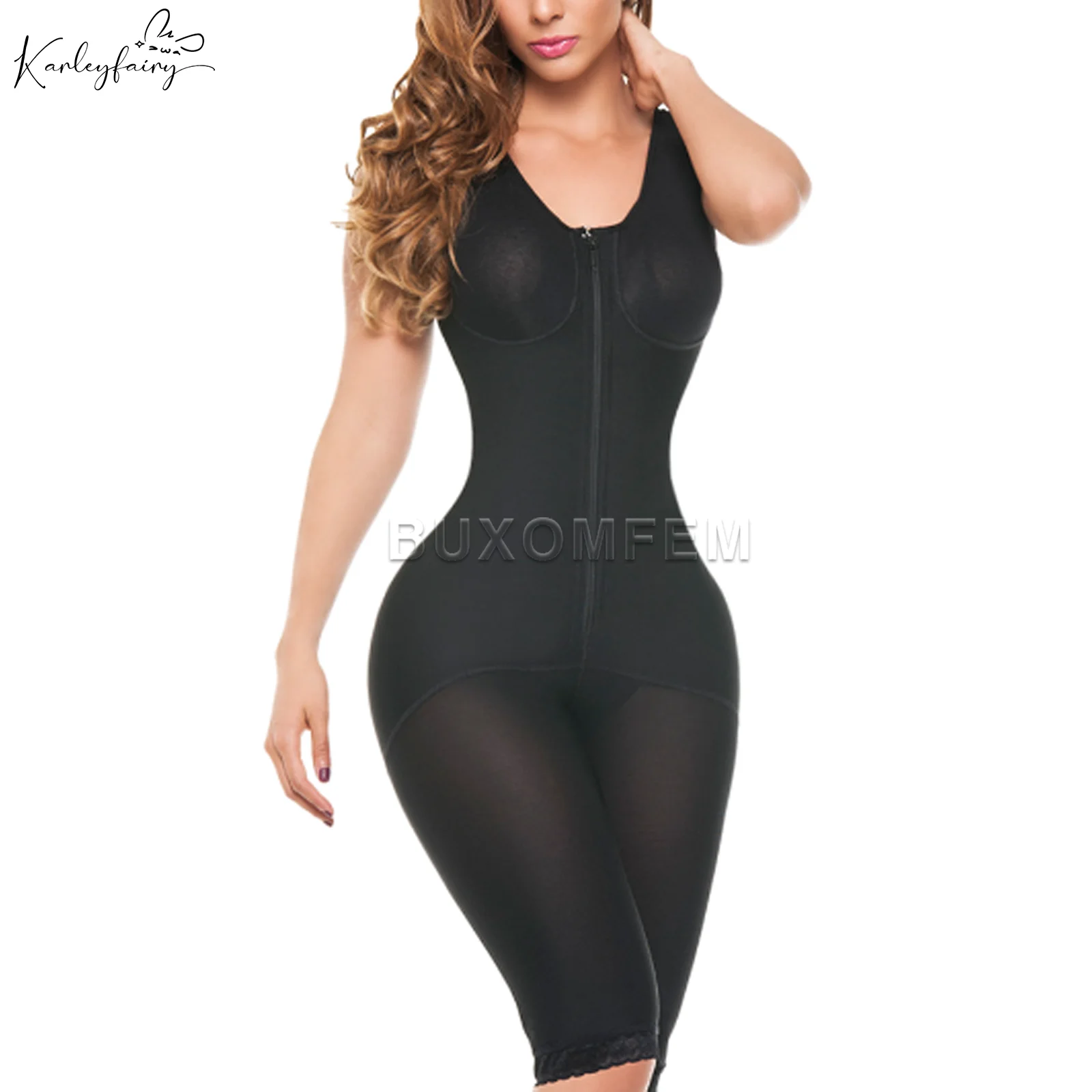 Women Corset Front Zipper Powernet Girdles Bodysuit Compression Abdomen & Hips Faja Control Shapewear with Bra Ladies Shaper