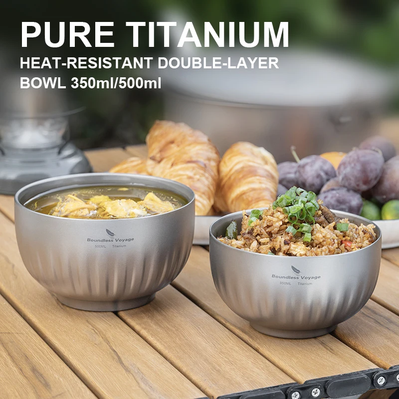 

Pure Titanium Heat-Resistant Double-Layer Bowl, Ultra Lightweight And Healthy Outdoor Camping, Picnicking, And Travel Tableware