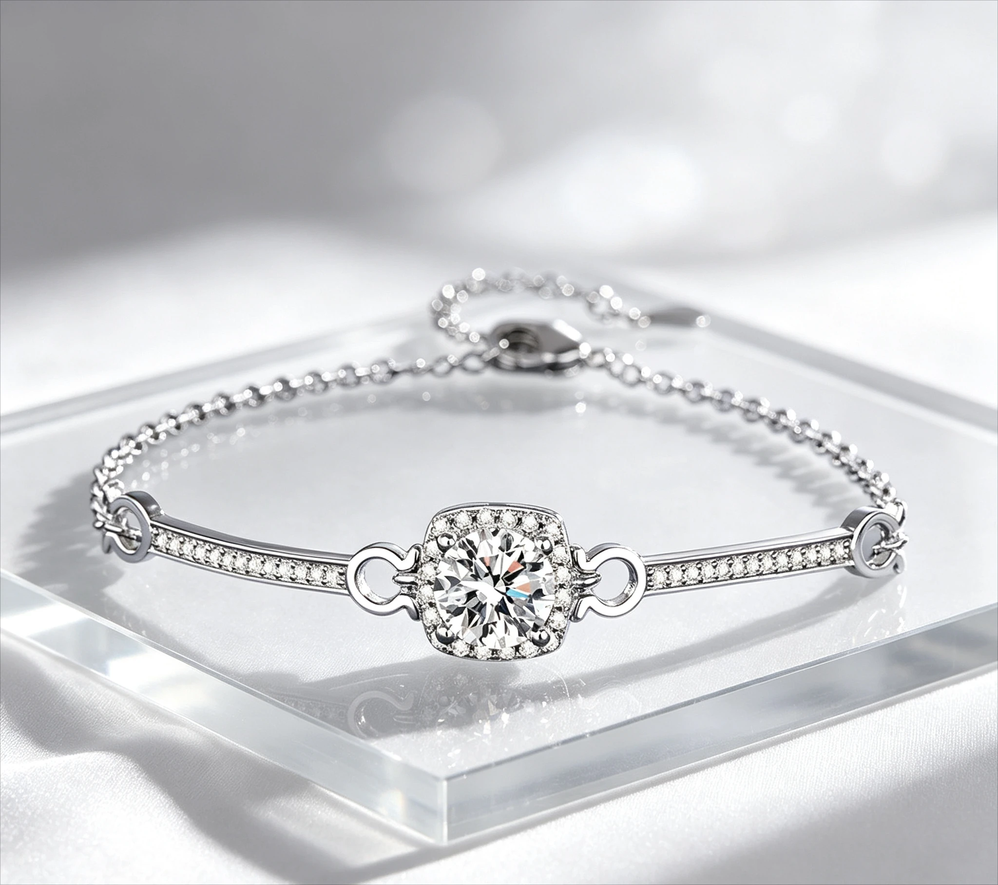 Simple square zircon bracelet female Mosang stone personality high exquisite fashion Giving a gift to friend