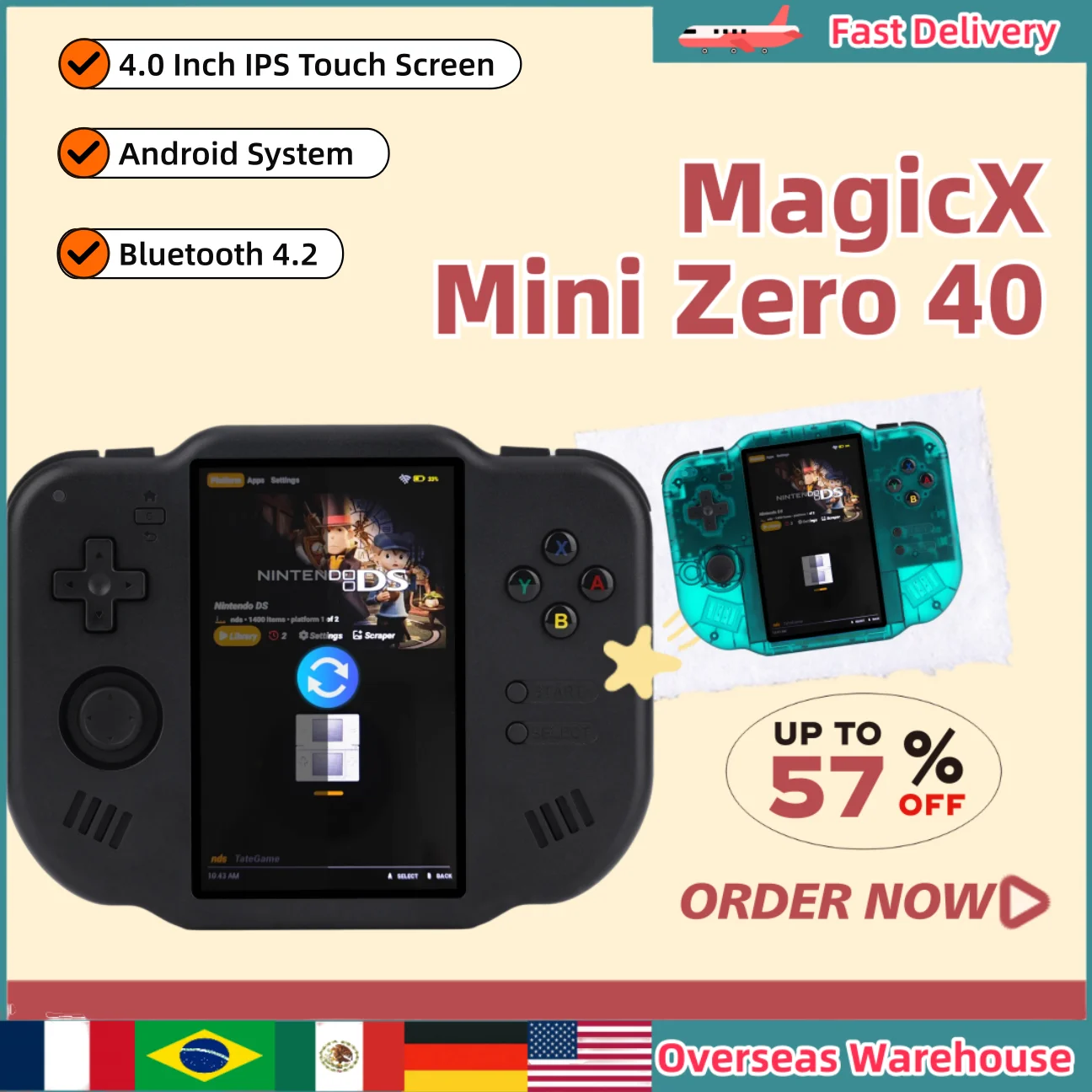 

MagicX Mini Zero 40, портативные ретро-плееры для видеоигр, 4,0-дюймовый IPS-сенсорный экран, система Android, портативные игровые консоли, новые подарки