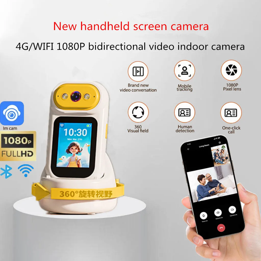 1080 handheld home mini camera, 4G/WiFi connection, multiple phones, remote monitoring, remote one click calling