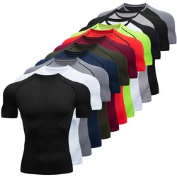 Camicie a compressione da uomo magliette estive a maniche corte t-shirt palestra allenamento Fitness Running top canottiere Baselayer abbigliamento sportivo