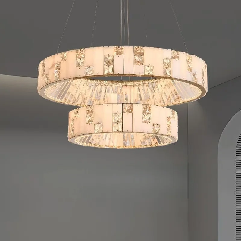 

Luxury Natural Marble Crystal Chandelier Living Room Villa Hotel Lobby LED Dimmable New Home Decoration Lighting Fixtures