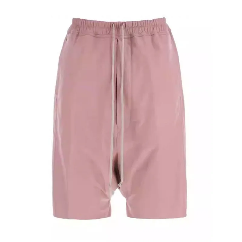 HKSH Spring Summer Men Tide Chic Ins Punk Sheep Leather Shorts Elastic Waist Casual Knee-Length Pants Drop-Crotch Capris HK27090