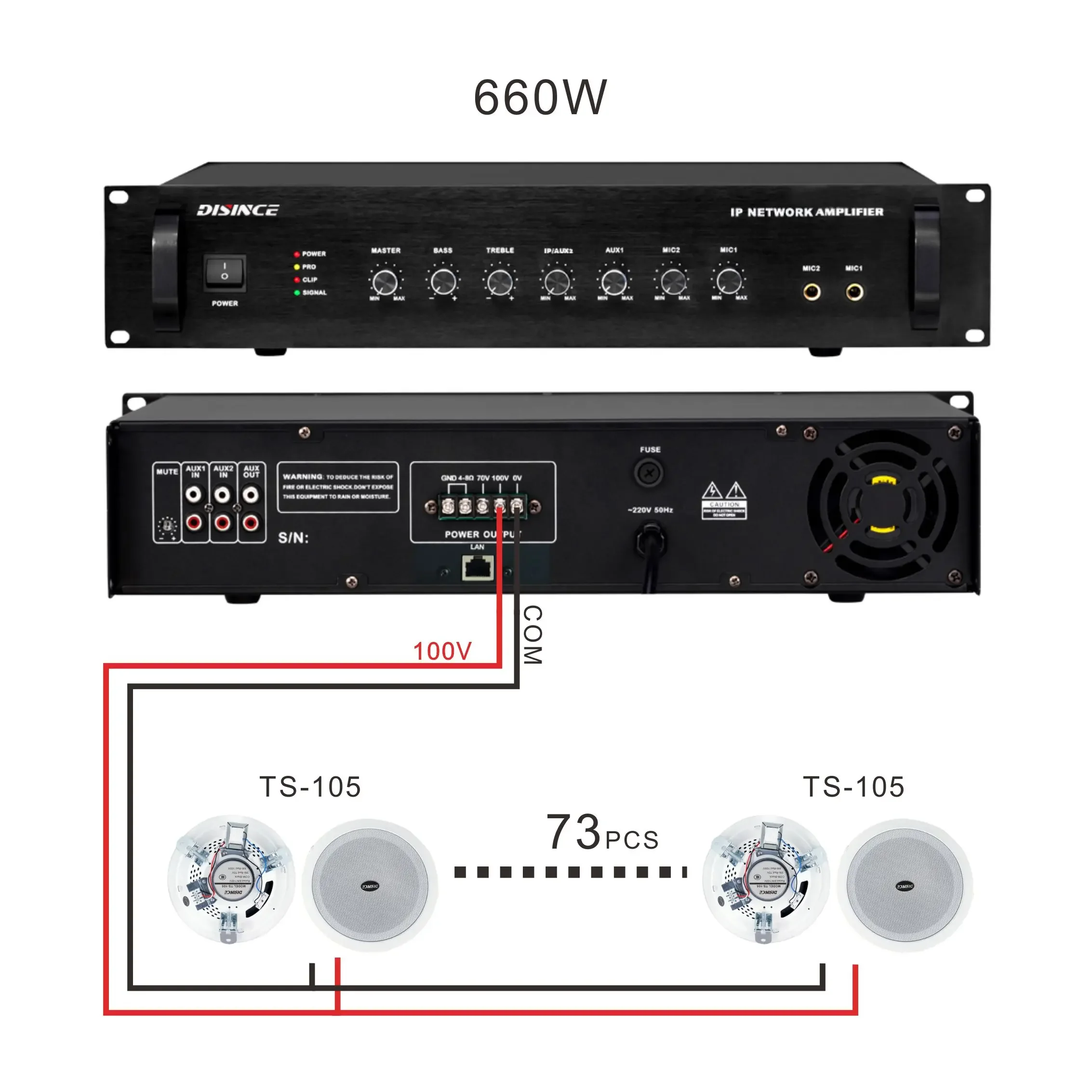 660W SIP Amplifier 100V Output ONVIF RTSP Push Pull Audio Stream for School PA System with Free API