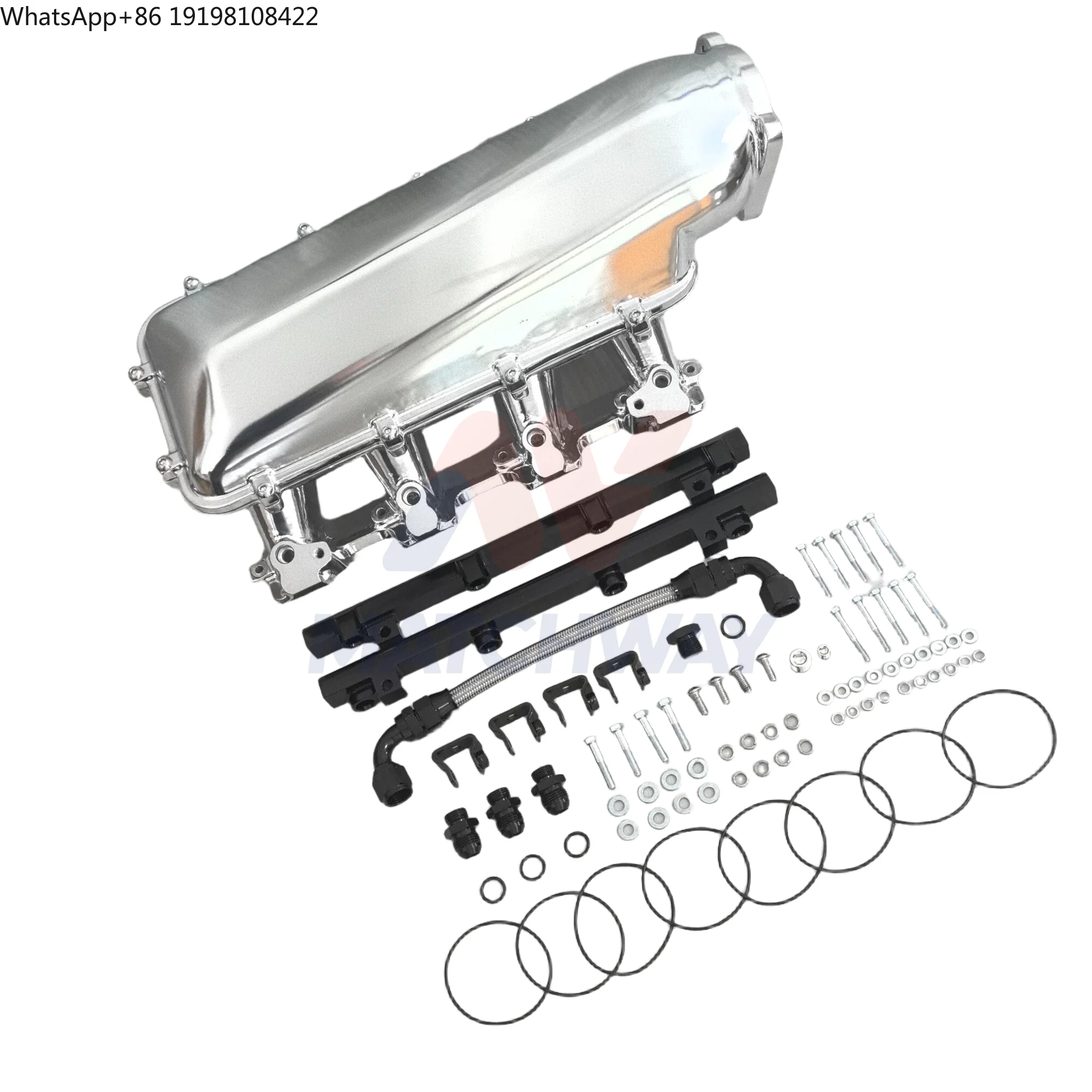 MATCHWAY Performance Polished Aluminum LS Lo-Ram EFI Intake Manifold for LS1/LS2/LS6 with Fuel Rail Kits