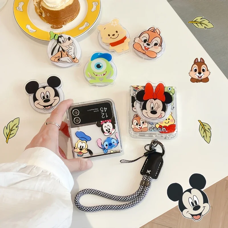 Disney Mickey Minnie Alien Stitch Magnetic Holder Magsafe Wireless Charge Phone Case For Samsung Galaxy Z Flip 5 5G 4 3 Cover