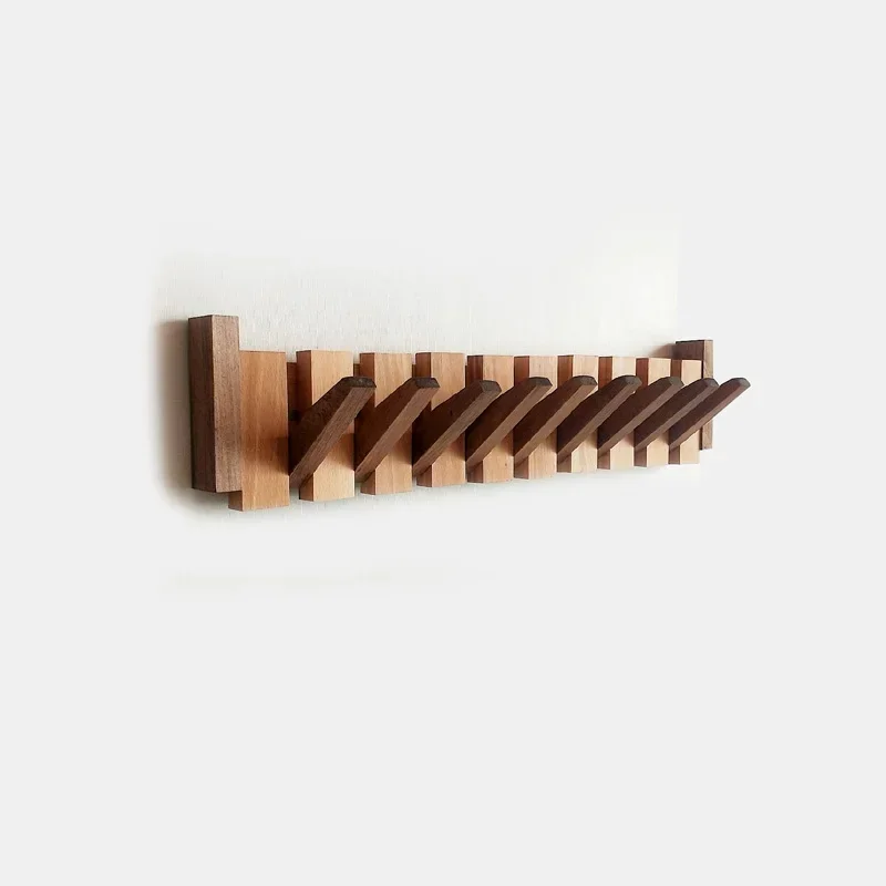 Solid Wood Black Walnut Coat Hat Rack Wall Hanging Hook Imitation Piano Key Door Wall Porch Folding Storage Creativity