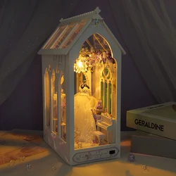 Wooden Wedding DIY Book Nook Kit Miniature Doll House 3D Puzzle Assembly Building Model Bookshelf Insert Decor Bookend For Gifts