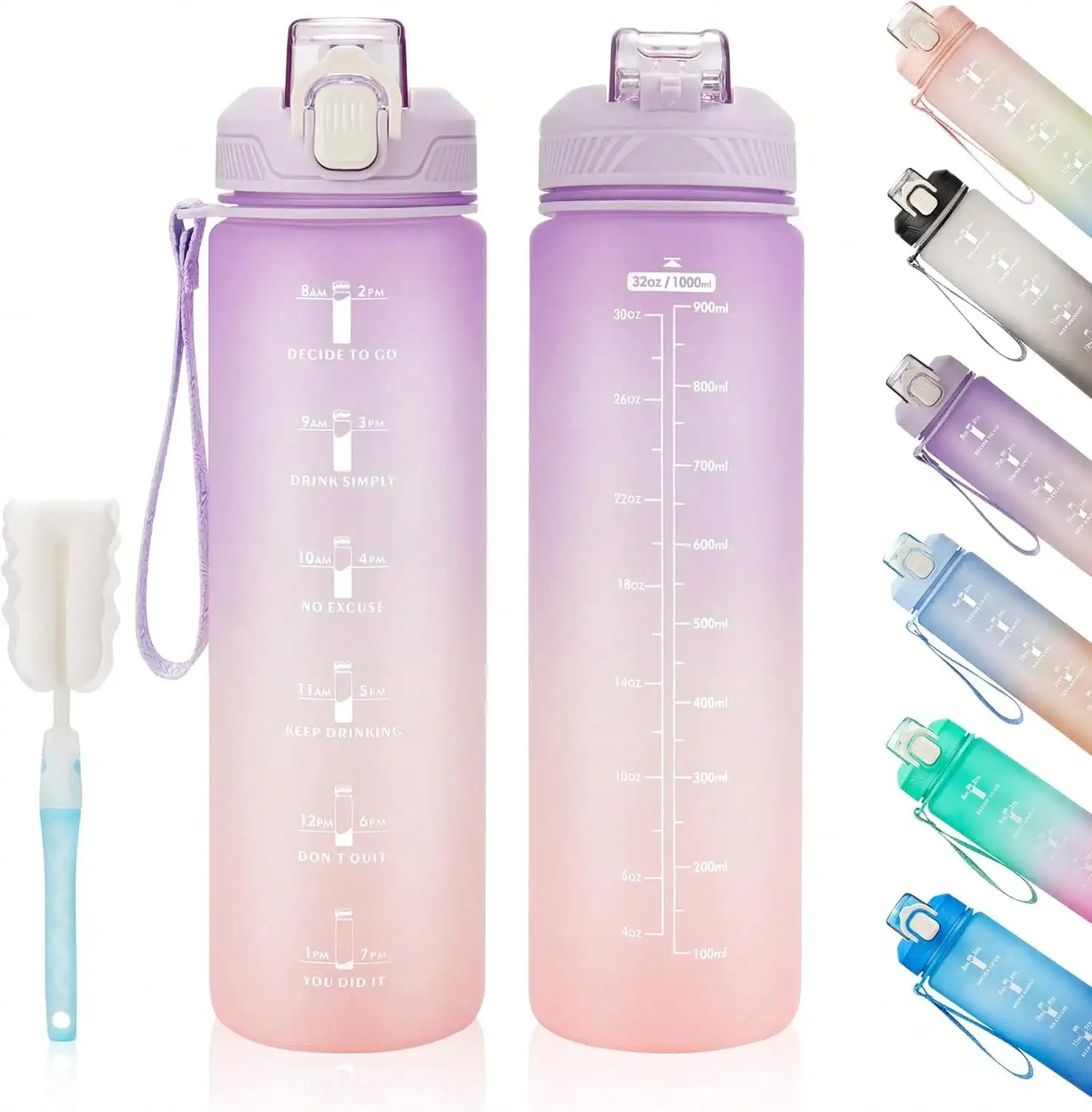 

Motivational Water Bottle With Time Marker- 32oz Water Bottles With Times To Drink, Leakproof & Sports Water Bottle With Straw & Carry Strap For Fitness, Gym, And Outdoor Sports