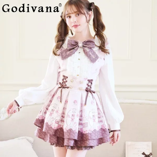 

Liz Dress Set Japanese New Sweet Girl Cute Cartoon Print Long Sleeve Top Skirt 2-Piece Set Y2k Princess Lolita Outfits Spring
