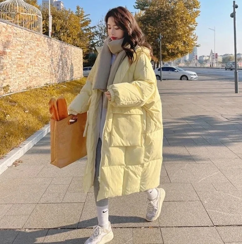 

New Korean Women's Jacket Winter Parkas Loose Hooded Cotton Padded Female Long Down Jacket Thicken Puffer Coats