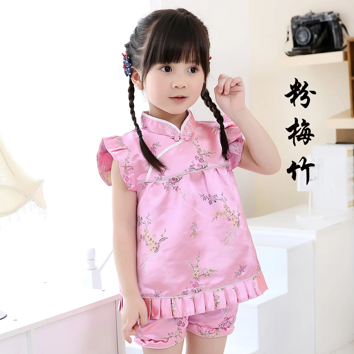 2022 New Summer Floral Girls clothes sets outfits infant suits New Year Chinese tops dresses short pants cheongsam