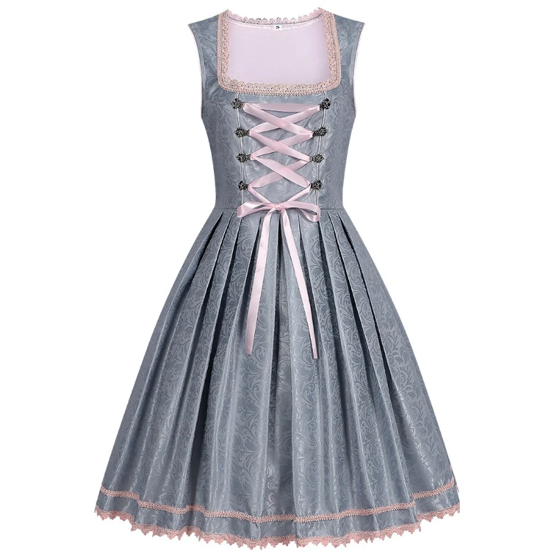 

2026 New Germany Munich Oktoberfest Lace Collar Beer Dress for Women with Apron, Bavarian Performance Costume with Embroidery