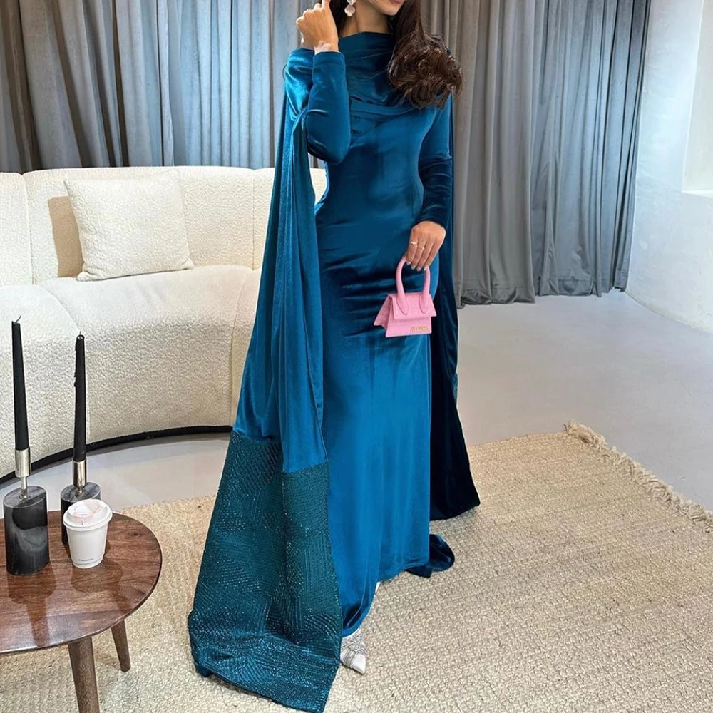 

Elegant Party Dresses Woman 2024 High Collar Velour Sweep train Straight Contrast Color Watteau Train Bridesmaid Gowns Pletas