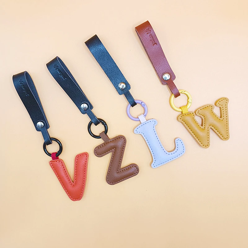 A To Z PU Leather Initial Letter Keychain For Women Candy Color Simple Fashion Bag Phone Pendant Car Key Ring Jewelry Gifts