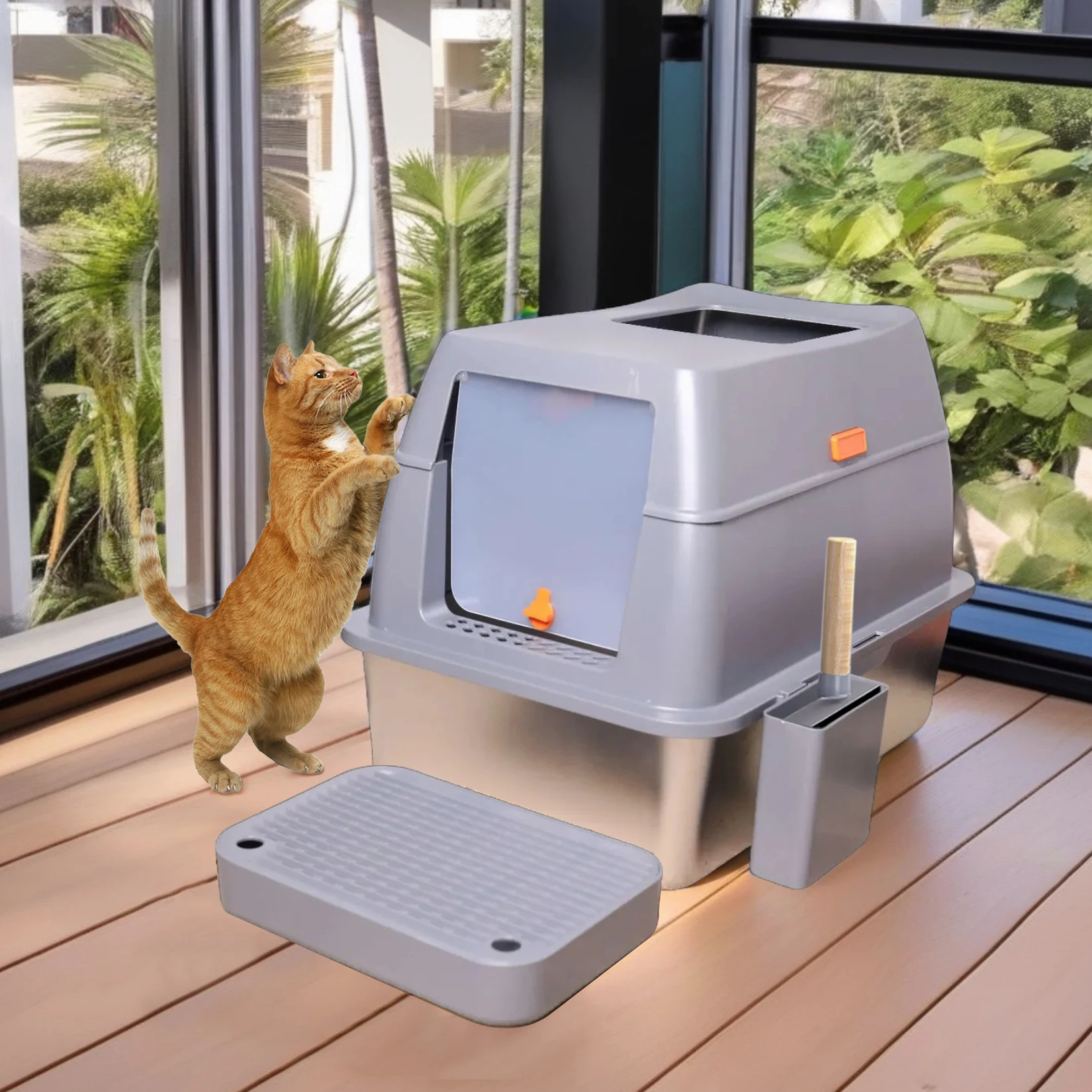 

Extra Large Enclosed Stainless Steel Cat Litter Box,Cat Litter Tray with Lid Easy to Clean Durable Pet Toilet Solution