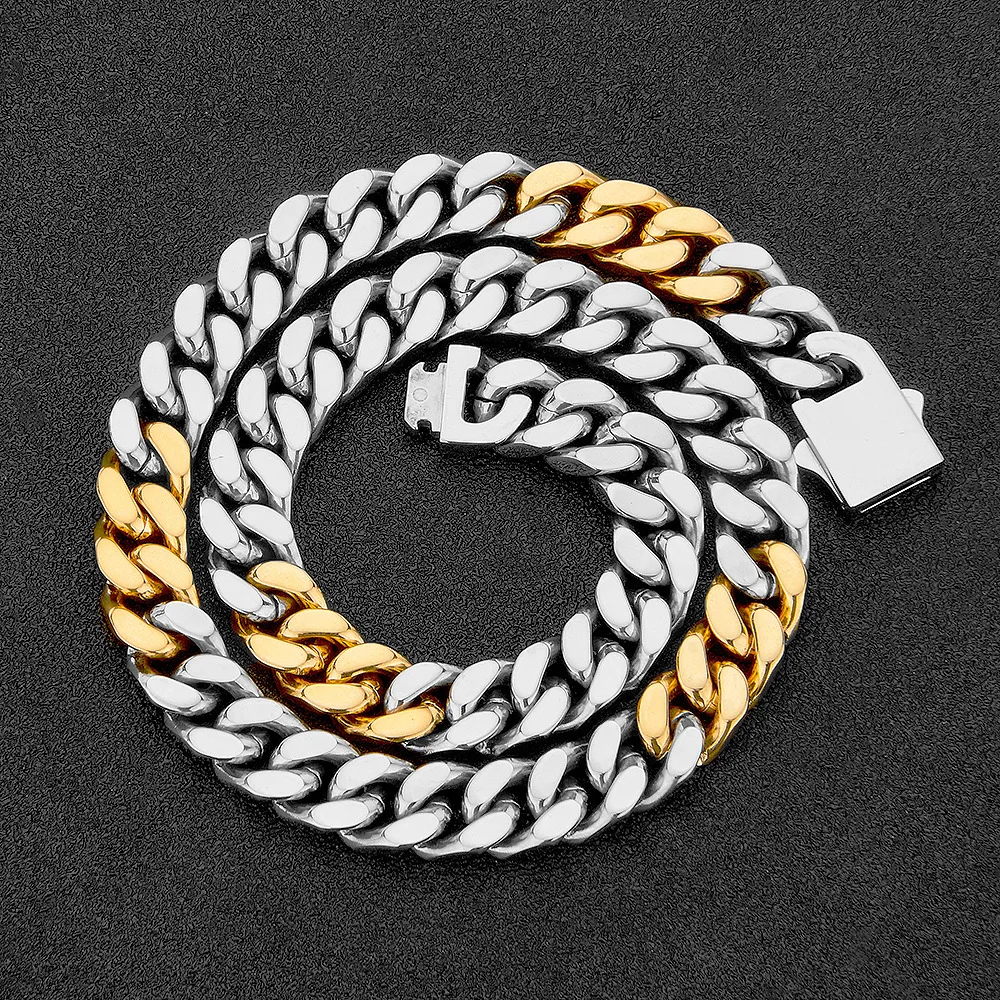 

11/13mm Heavy Gold Silver Color Curb Cuban Link Chain Necklaces Men Women Choker 316L Stainless Steel HipHop Bike Biker Jewelry