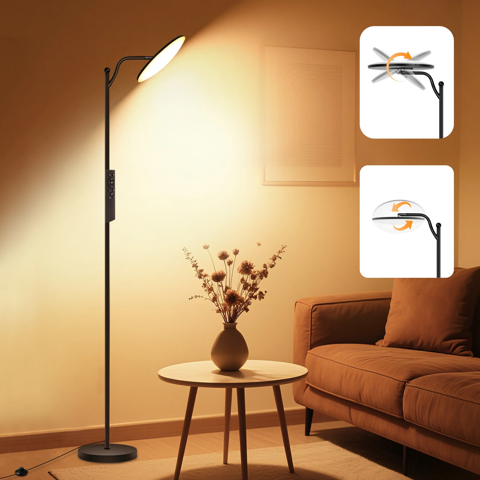LED-Stehlampe, 32 W, dimmbar, Uplighter mit Fernbedienung, 2700–6500 K, 3520 lm, moderne Lesestehlampe für Wohnzimmer, Schlafzimmer, Büro