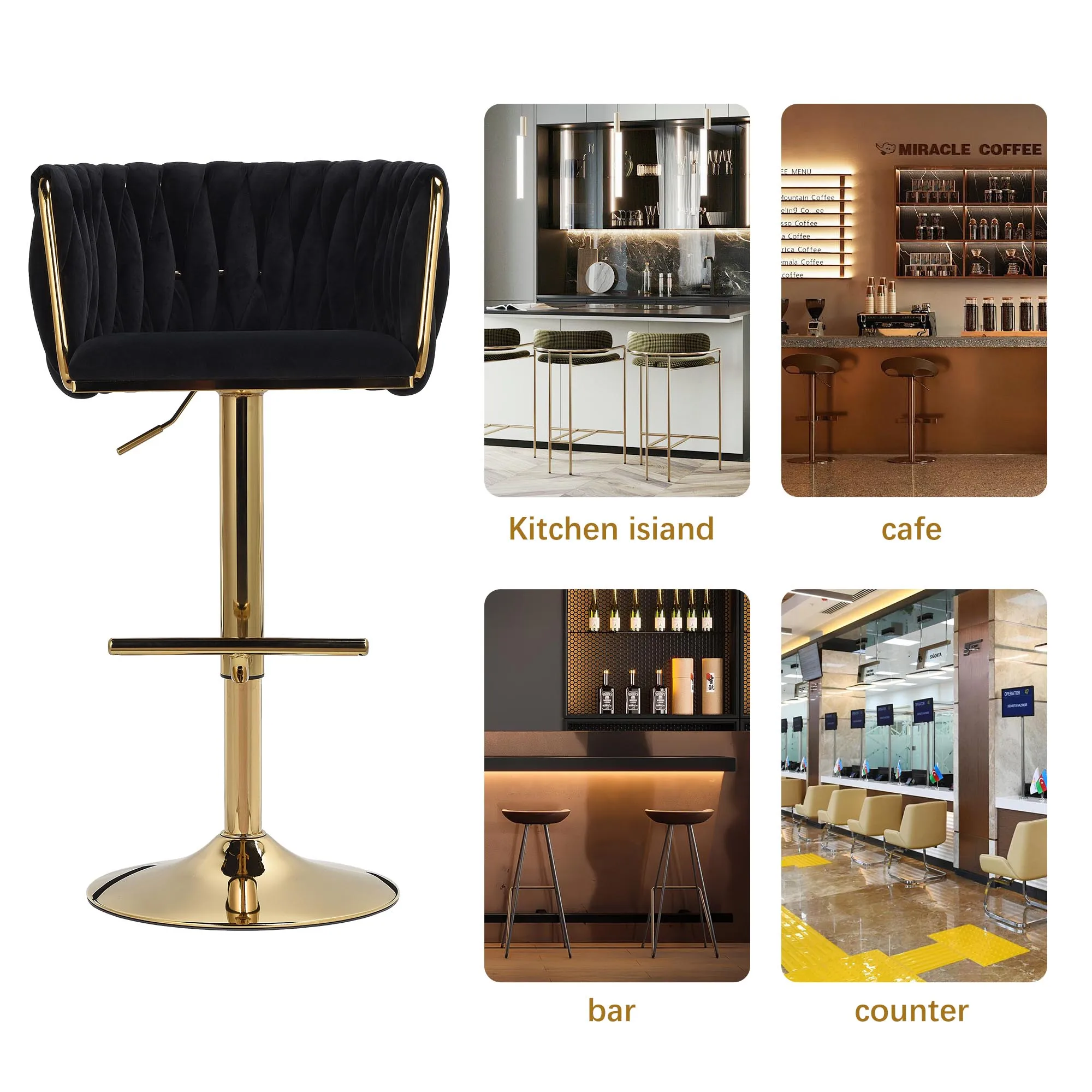 Sgabello da Bar in velluto da 2 pezzi regolabile in altezza e sedie da Bar rotanti a 360 gradi sgabello alto con schienale e poggiapiedi