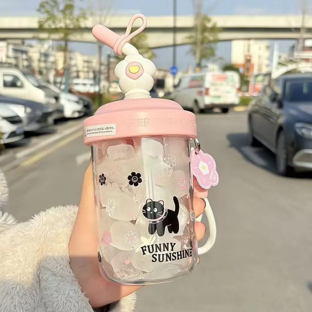 Drinkware Dust Cap Water Bottle High-capacity Heat-resistant Drinking Cup Cartoon Handheld Straw Bottle Student