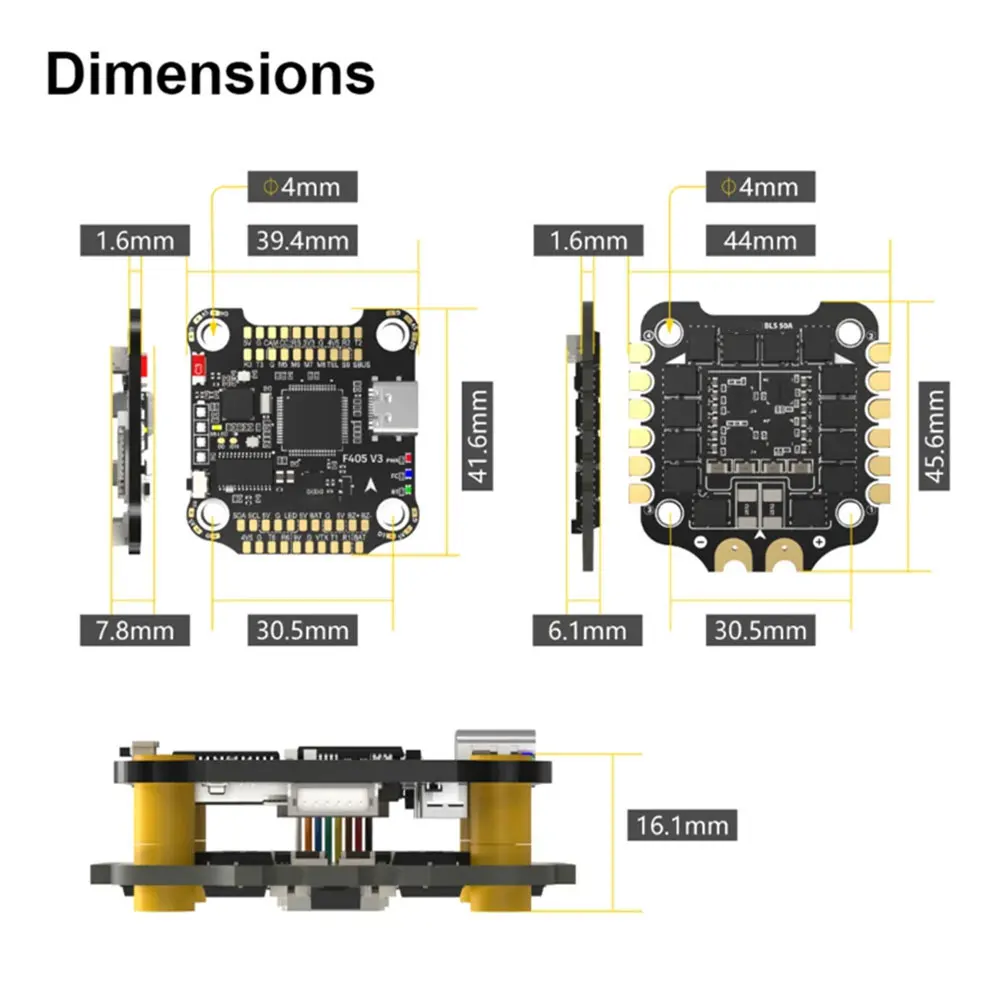 F405 V3 3-6S 30X30 Flight Controller Stack BLHELIS 50A 4in1 ESC BMI270 Drone Stack Bluetooth-Compatible for FPV Drone Cinelifter