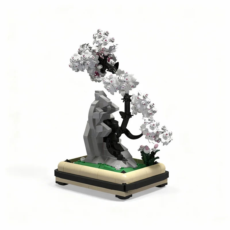 524pcs MOC Botanicals Sakura Black Bonsai On A Rock Model Building Blocks Christmas Gift Toys Brick Assemble Education Display