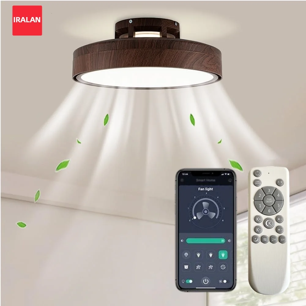Bladeless Ceiling Fan LED Ceiling Fan with Light Remote Control Invisible Reversible Blades Flush Mount Round Dimmable Fan Lamp