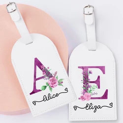 Custom Leather Luggage Tag Personalised Flower Letter Suitcase Tag Travel Accessorie Gift for Her Bridesmaid Luggage Tag Gifts