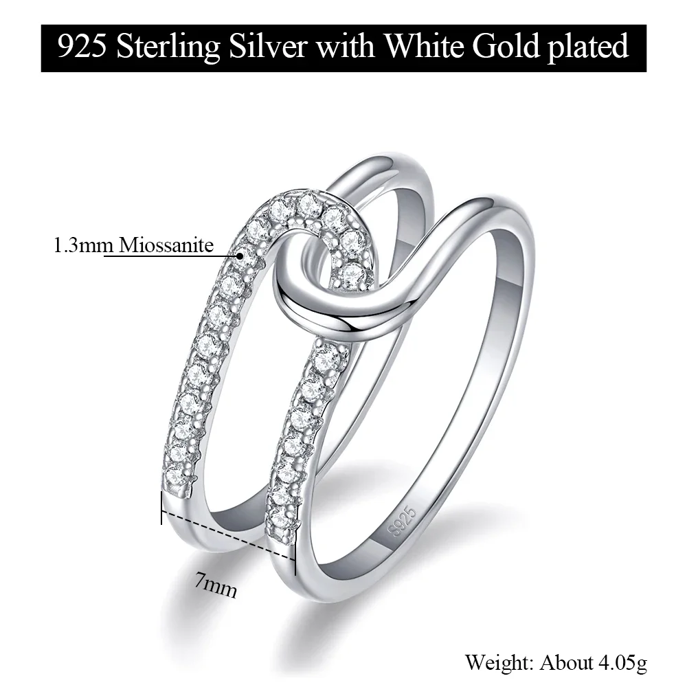 LinkerLove Infinity Knot Moissanite Promise Ring for Women 925 Sterling Silver Two Band Twisted Design Wedding Band Fine Jewelry