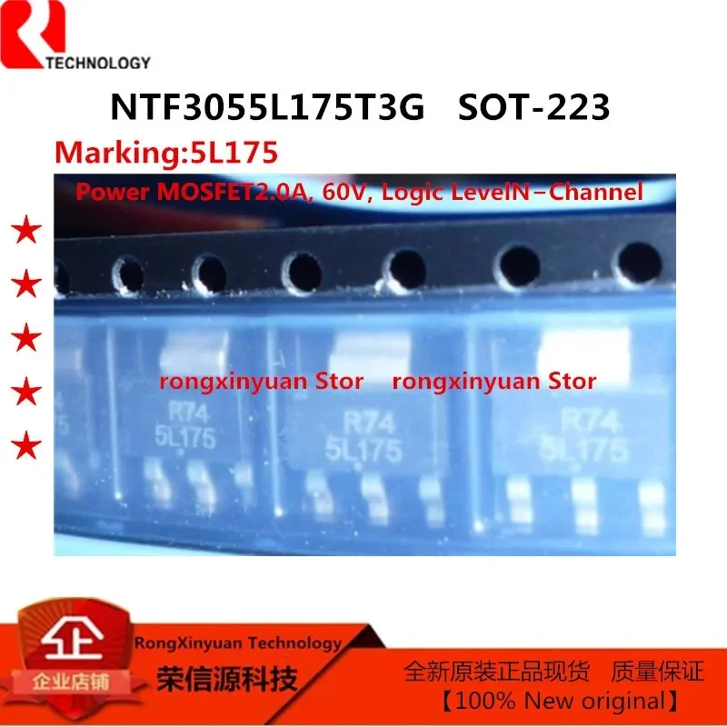 10Pcs/lot NTF3055L175T3G NTF3055L175T1G NTF3055L175 5L175 NTF3055 Power MOSFET2.0A, 60V, Logic LevelN−Channel SOT−223 100% New