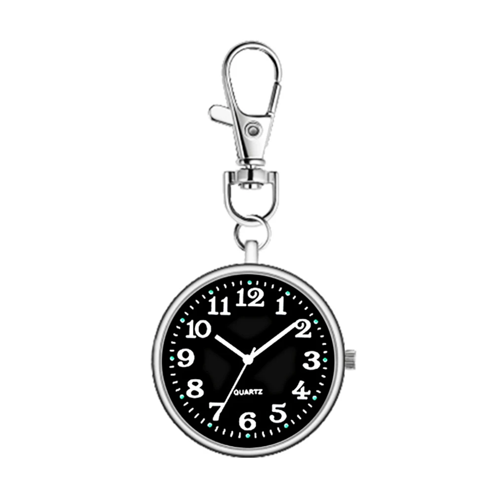 Pocket Watch,Fashion Unisex Round Dial Quartz Analog Nurse Keychain Pocket Silver Black