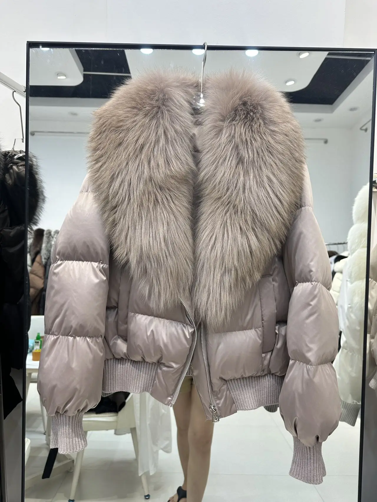 الواقع معطف الفرو المرأة الطبيعية الثعلب الفراء طوق الشتاء الفراء الحقيقي الأبيض بطة أسفل سترة سميكة الدافئة قصيرة سترة منفوخة أبلى #1