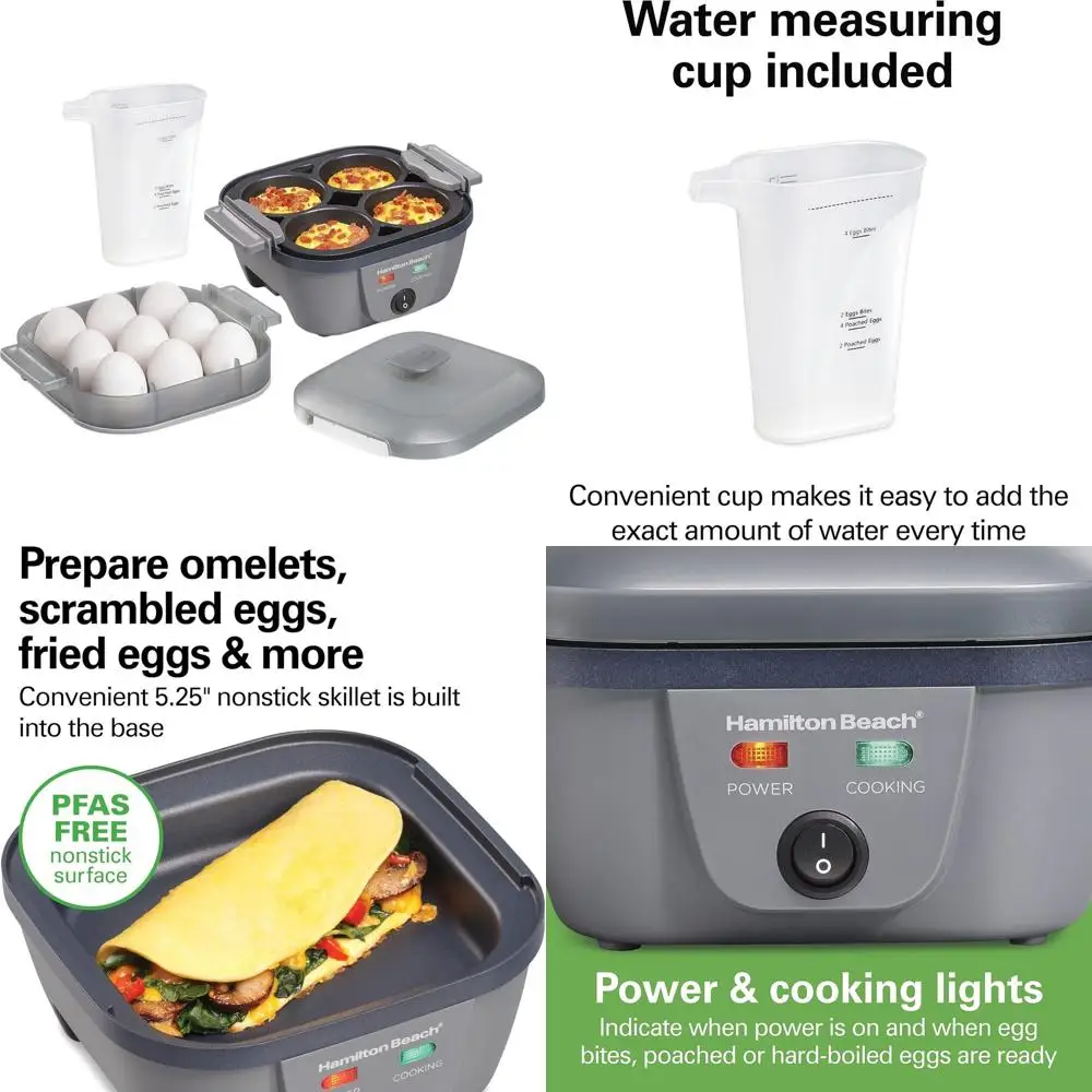 

Электрическая яйцеварка 6-в-1: для варки яиц, приготовления су-вид, яиц пашот, омлетов, яичницы и жарки, серая