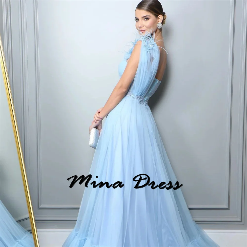 Mina Customized Backless Evening Dresses Woman Elegant Luxury Evening Dress 2024 Dubai Sleeveless One Shoulder Feather Prom Gala