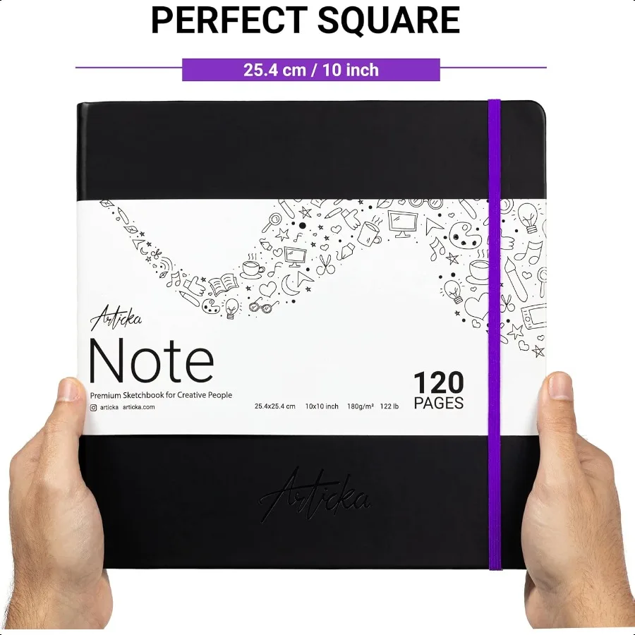 غلاف فني كراسة الرسم 10x10 مربع رسم مجلة 2 حزمة 240 صفحة 180GSM ورقة سميكة الغلاف الصلب كتاب رسم لرسم يوميات #3